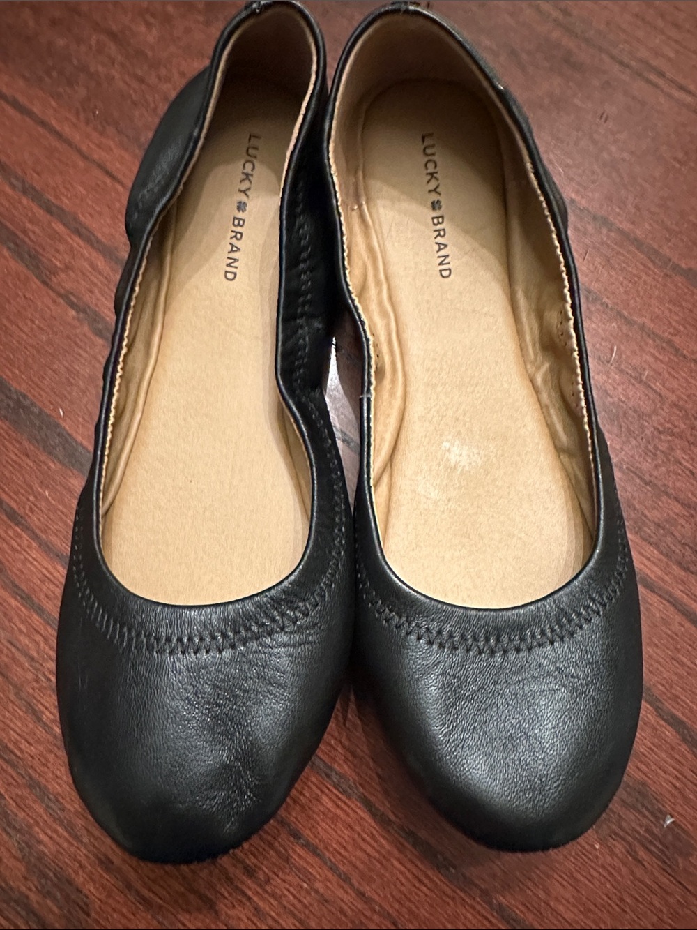Lucky Brand Black Leather Slip-On Ballet Flats | 8